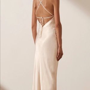 Shona Joy LA LUNE GATHERED SQUARE NECK BIAS MIDI DRESS - CREAM